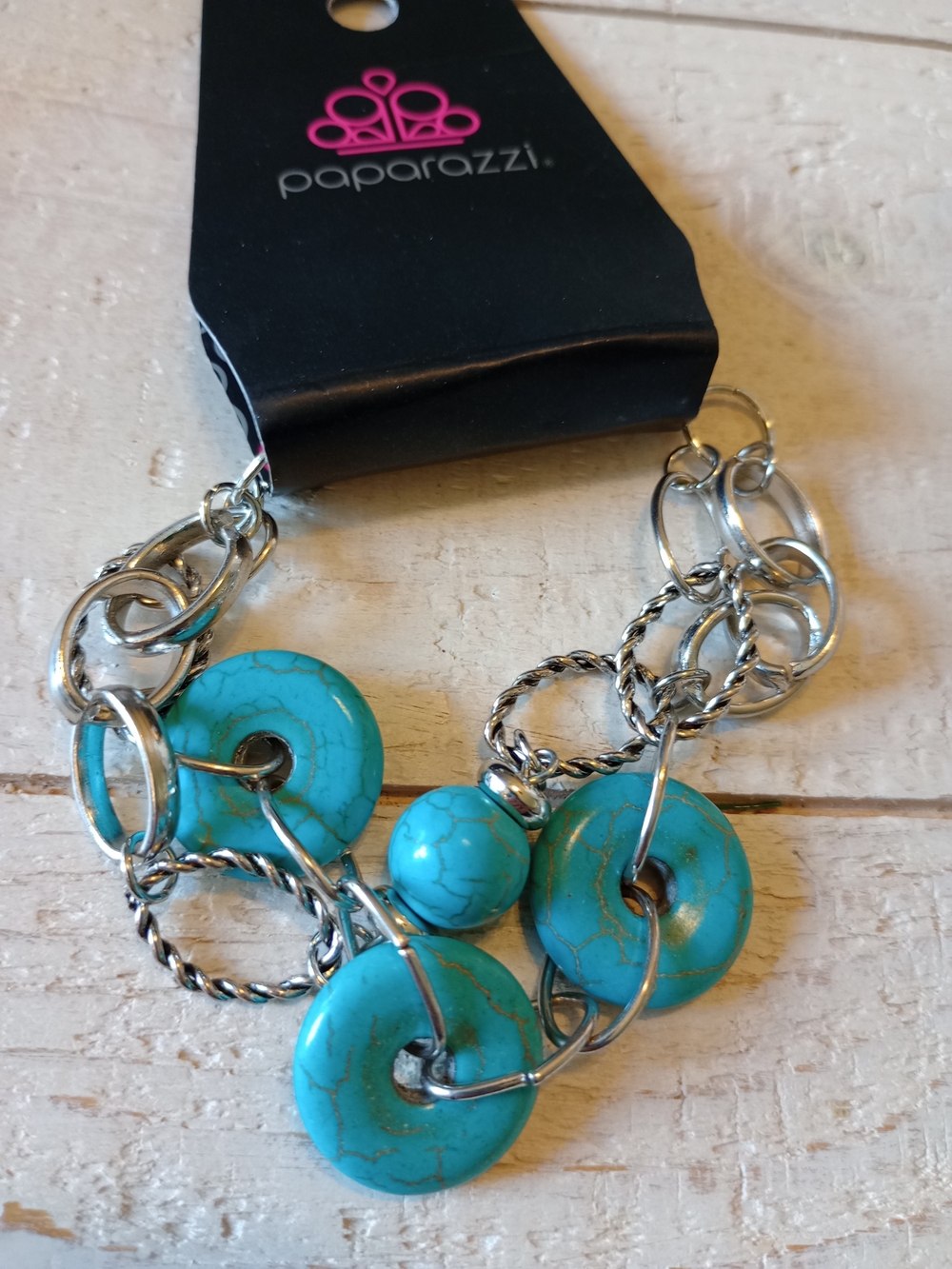 Paparazzi Turquoise Donut Charm Bracelet - Silver Chain